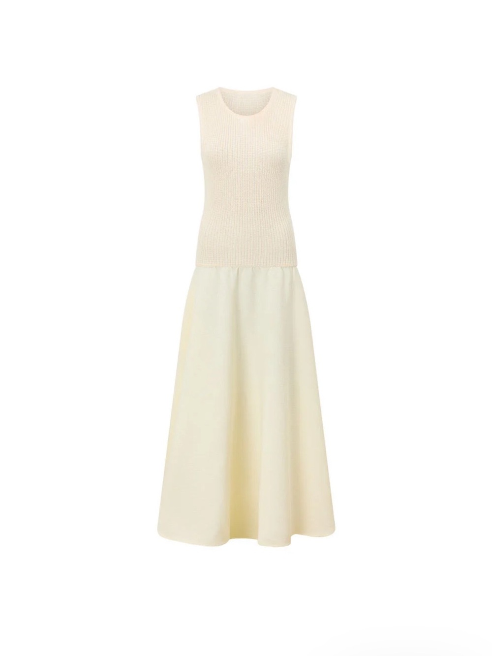 Sleeveless Cream Maxi Dress with Knit Bodice